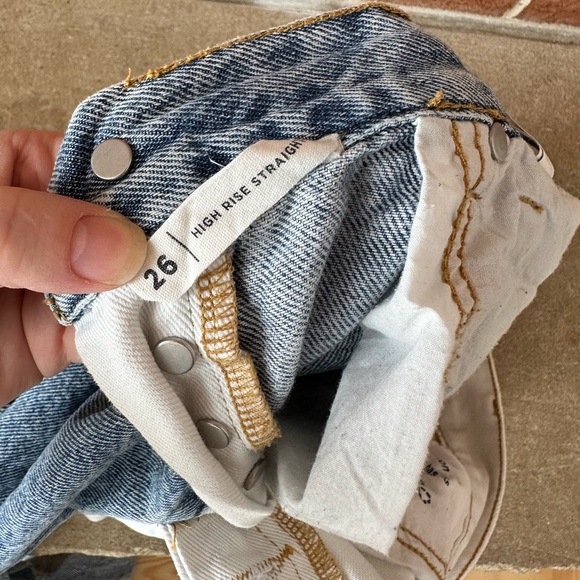 High Rise Half Blue Half White Denim Straight Women's Jeans, Size 26 - Picture 7 of 8